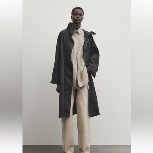 Massimo Dutti black hooded trench/parka Size Small new